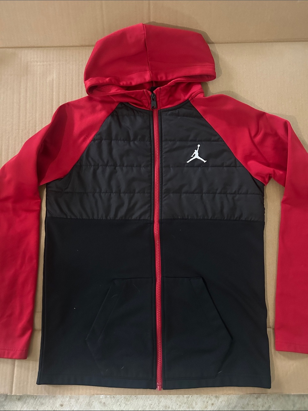 Jordan Red and Black Kids Full-Zip Hooded Performance Jacket